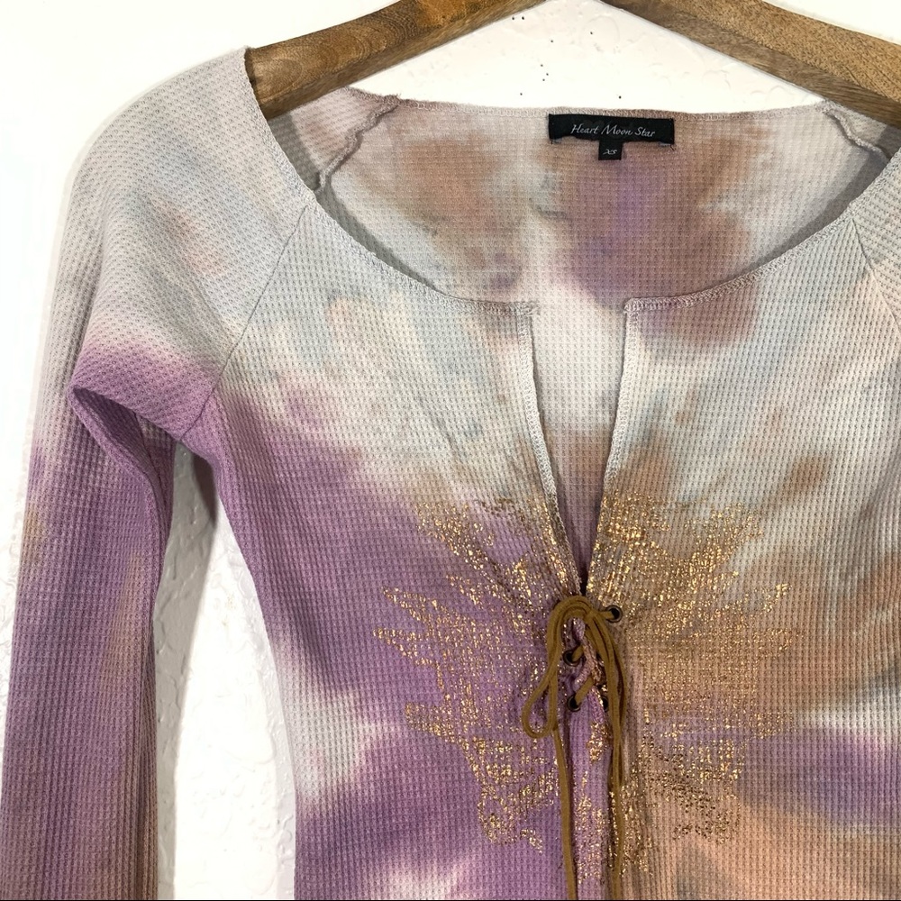 Heart Moon Stars Pink Tie Dye Lace Up Top - Picture 2 of 7